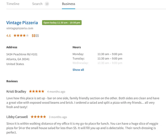 Business details feature