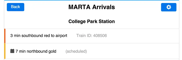 MARTA.io with schedule data